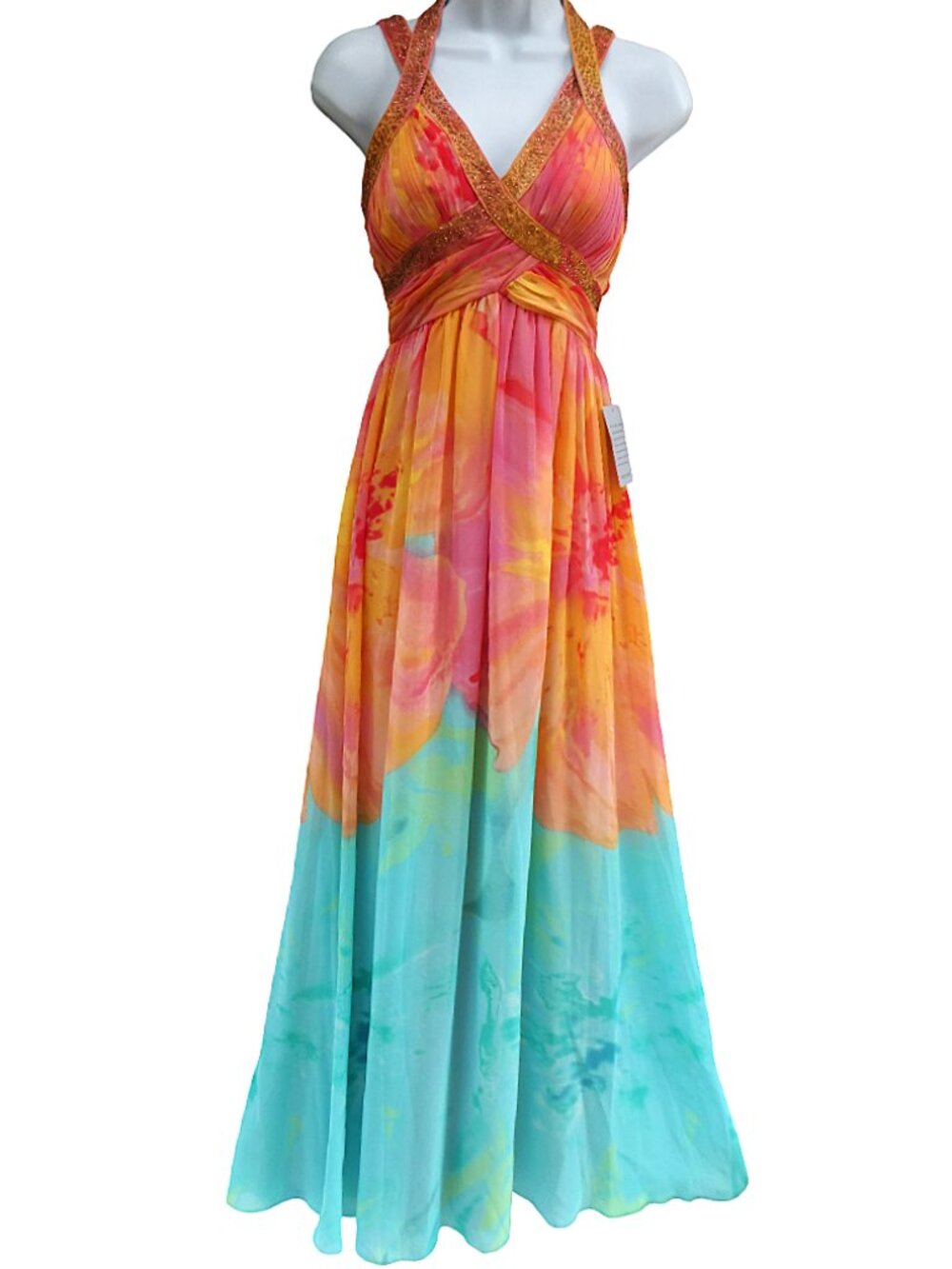 NEW Vintage 90s Adrianna Papell Goddess Cocktail Formal Maxi Gown Dress Beaded 2